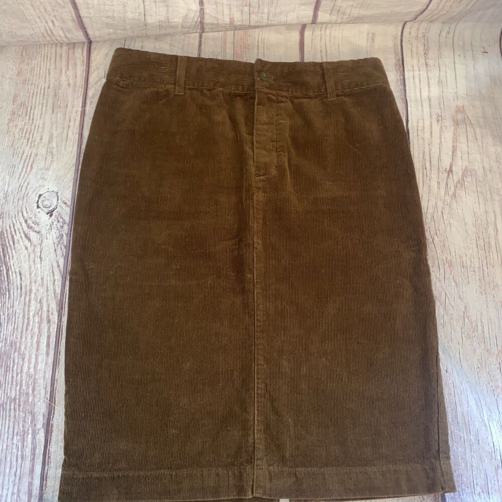 Ralph Lauren Womens 8 Brown Corduroy Pencil Skirt 100% Cotton Preppy A4